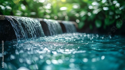 Serene waterfall flowing into a tranquil pool surrounded by lush greenery in ...