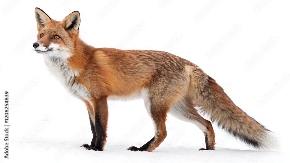 Fototapeta premium Playful and Sly Fox with Fluffy Tail and Bright Eyes, Prowling in the Wilderness Isolated on White or Transparent Background