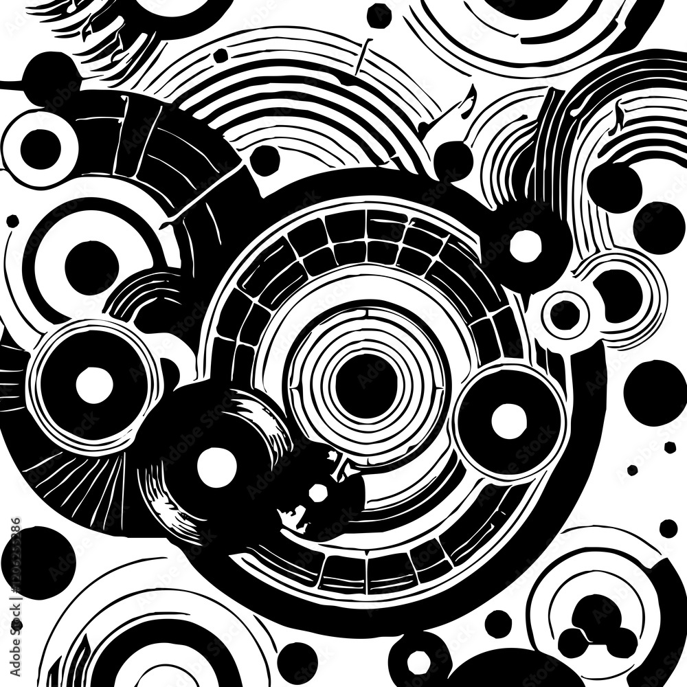 Obraz premium Musical Pattern. Black and white line art. T-shirt print, tattoo design.