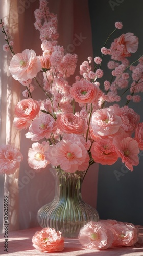 Pink floral arrangement in a decorative vase showcasing spring beauty and warmth