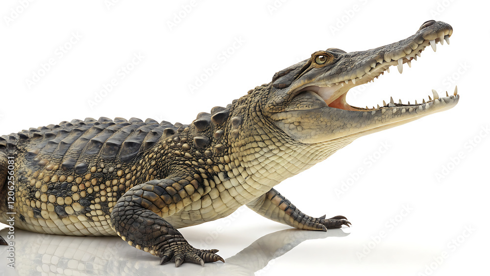 Naklejka premium Powerful Crocodile Lurking in Water, with Sharp Teeth and Scaly Skin Isolated on White or Transparent Background