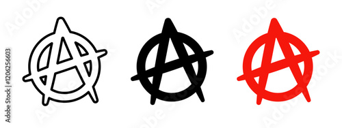 Anarchy icon. Chaos symbol. Anarchy graffiti grunge vector illustration. Freedom sign. Social revolution rebel pictogram. Anti social punk art concept. Red circle with A letter urban art isolated.