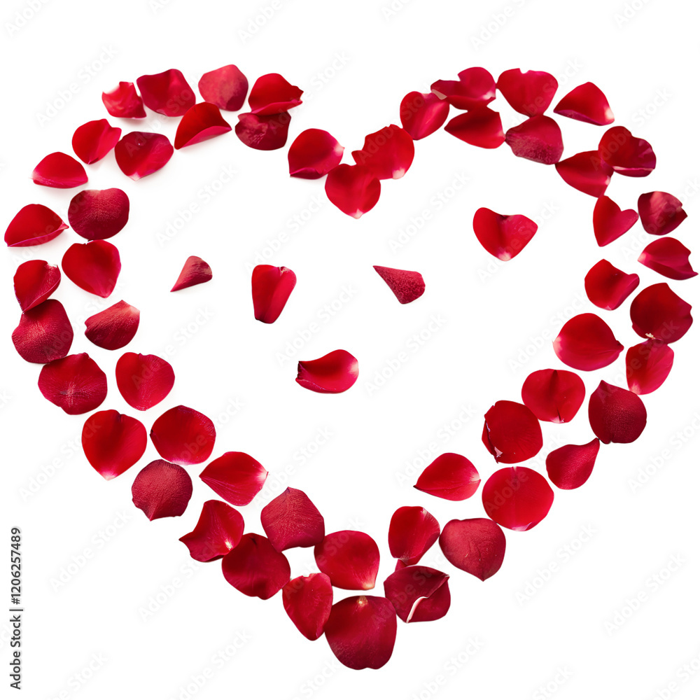 Heart-shaped Frame Design with red rose petals on White Transparent background. Heart-shaped Frame Design with red rose petals on White Transparent background.