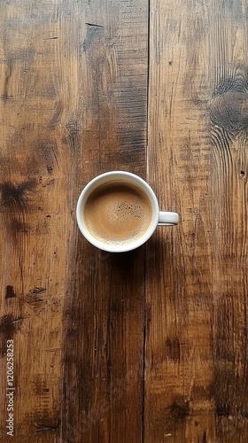 Crafted wooden serving board with a cup of coffee and decorative element on a...