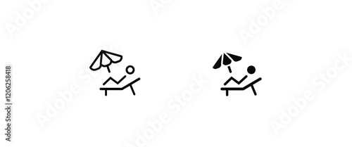 Summer relax sunbathing, Sunbed icon. Resort, beach, chair, furniture, lounger, parasol, relaxation, sea, umbrella Parasol lounger, sun