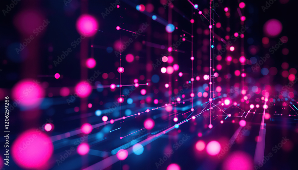 Abstract Network Data Visualization Pink Blue Lights