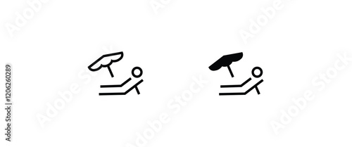 Summer relax sunbathing, Sunbed icon. Resort, beach, chair, furniture, lounger, parasol, relaxation, sea, umbrella Parasol lounger, sun