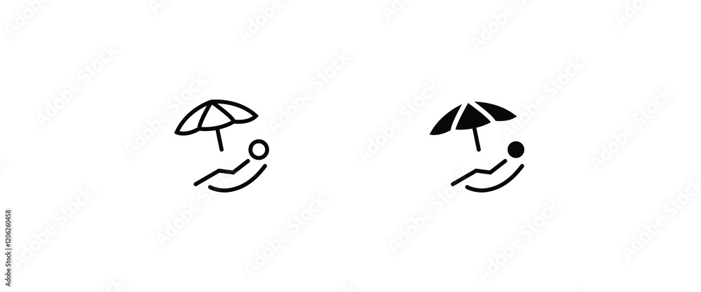 Fototapeta premium Summer relax sunbathing, Sunbed icon. Resort, beach, chair, furniture, lounger, parasol, relaxation, sea, umbrella Parasol lounger, sun