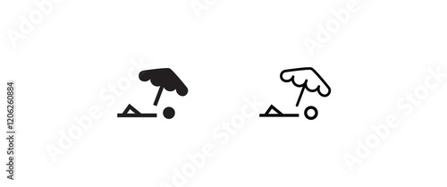 Summer relax sunbathing, Sunbed icon. Resort, beach, chair, furniture, lounger, parasol, relaxation, sea, umbrella Parasol lounger, sun