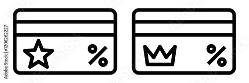 Outline icon of discount cards with symbols. Editable stroke.