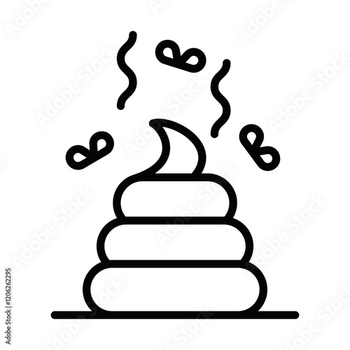 Outline icon of a pile of poo with flies. Editable stroke.