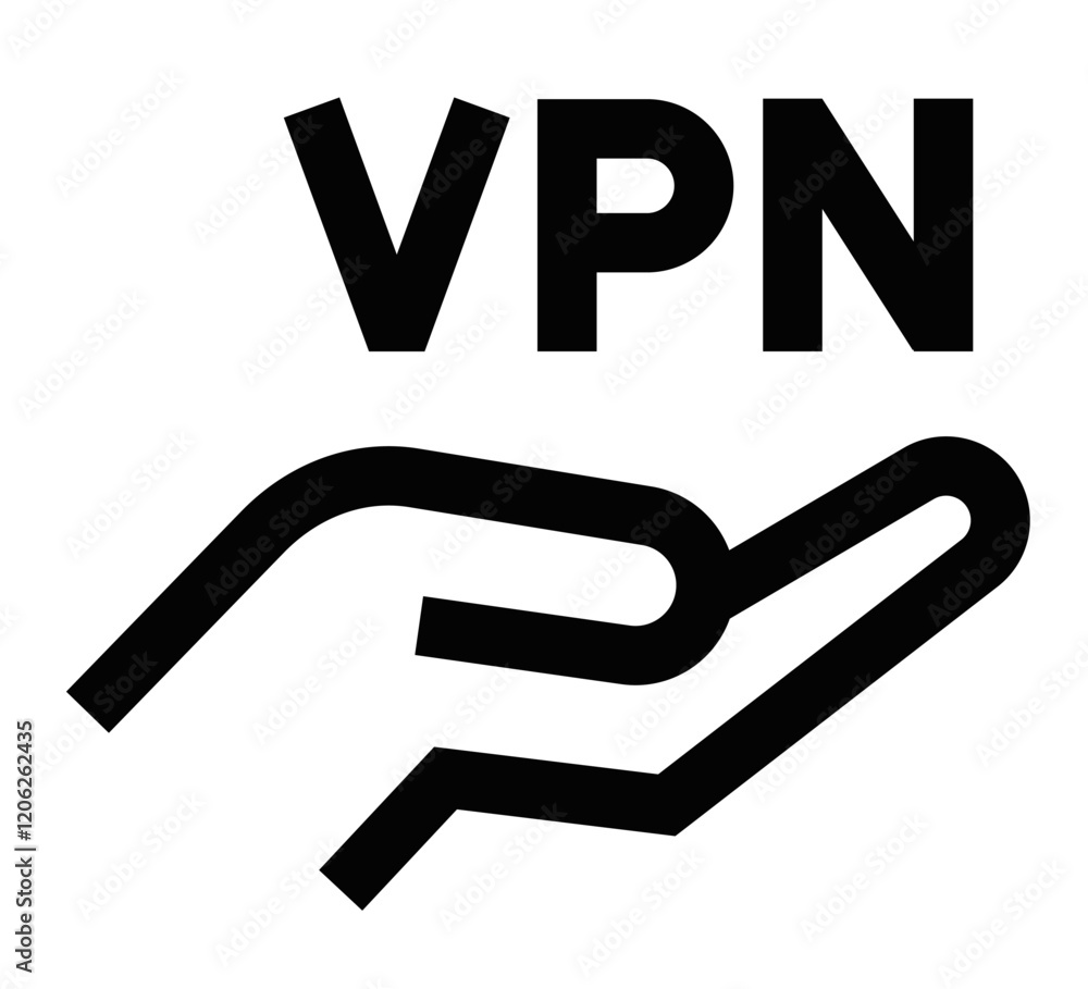 Fototapeta premium VPN icon with a hand offering security. Editable stroke.
