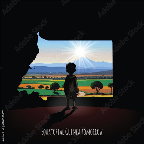 The boy looks to the bright future of Equatorial Guinea. vector eps file