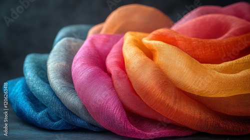 Vibrant silk fabrics in a wide array of colors displayed in a flowing arrange...