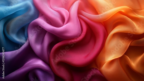 Vibrant silk fabrics in a wide array of colors displayed in a flowing arrange...
