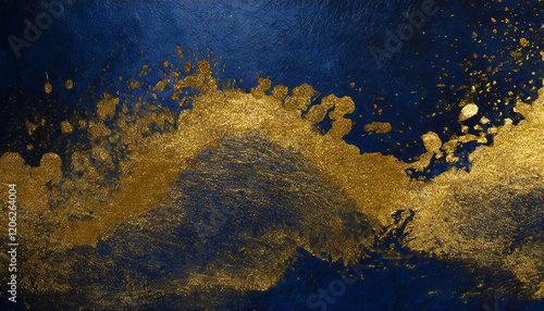 濃紺の背景に金色のテクスチャーが配置されたイメージ。An image with gold texture on a dark blue background. photo