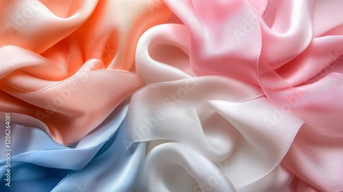 Elegant silk ribbons in soft pastel colors arranged artistically on a texture...