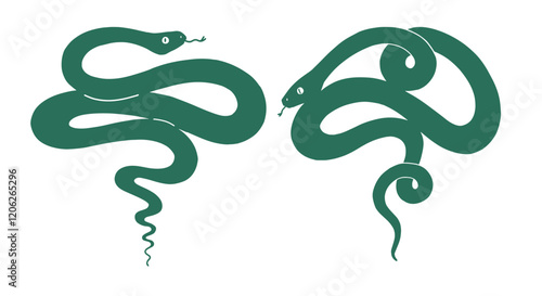 Snakes silhouette illustration. Flat clip arts of snakes isolated on white background. Simple decorative images of reptile.