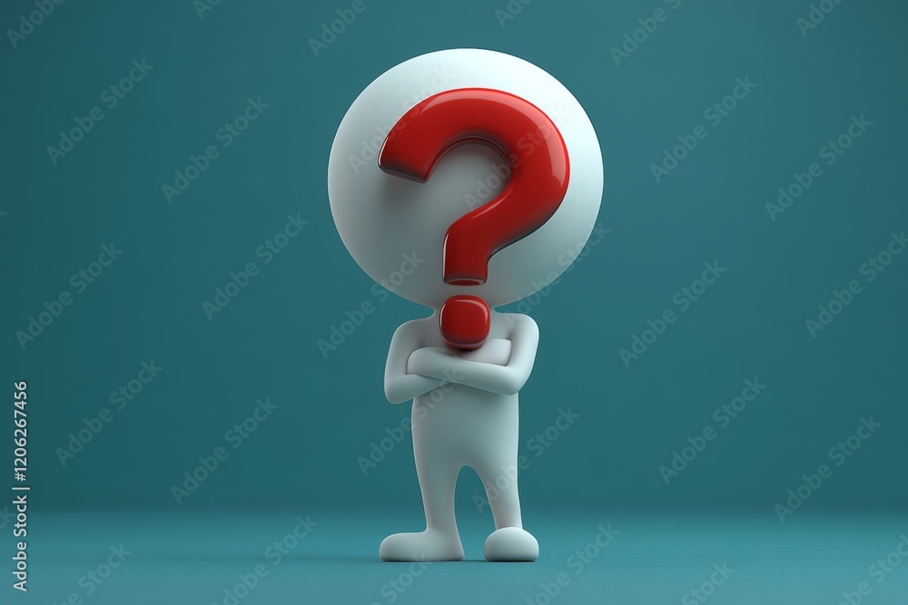 White character thinking with red question mark instead of face standing with arms crossed White character thinking with red question mark instead of face standing with arms crossed
