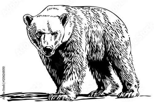 Elegant Line Art Sketch, Vintage Illustration of Polar Bear, Isolated on Transparent Background, Vector Format