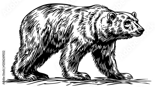 Intricate Hand-Drawn Illustration, Monochrome Sketch of Polar Bear, No Background, Editable Vector