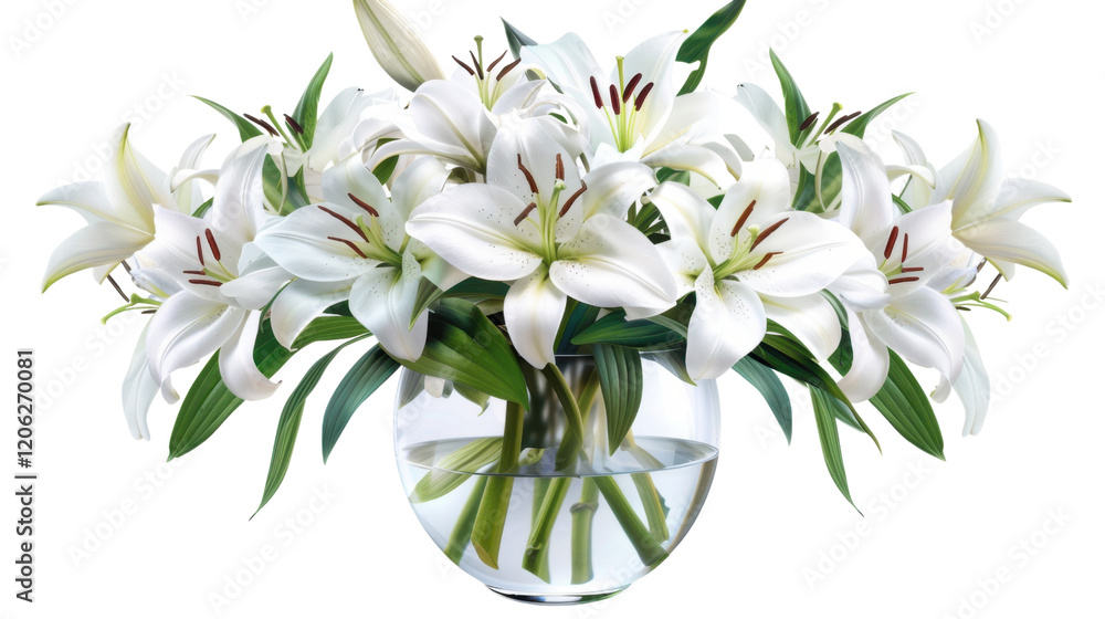 Obraz premium Lilies arrangement in vase on transparent background 