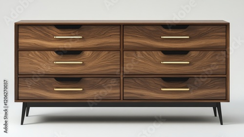 Elegant wooden sideboard with natural decor accents in minimalist interior se...