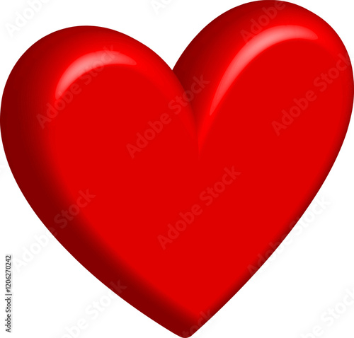 Volumetric red heart, love, romance or valentine's day,  heart icon, transparent background, vector