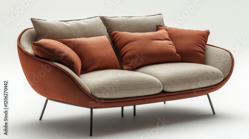 Stylish modern sofa with contrasting cushions in a minimalist setting