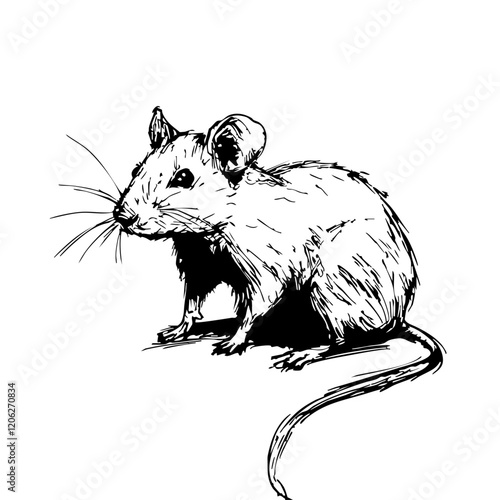 Detailed Hand-Drawn Sketch Illustration, A Monochrome Artistic Representation of Rat with Intricate Linework and Transparent Background 
