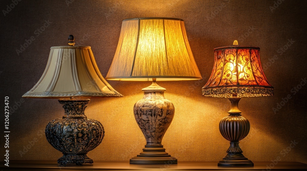 Three Elegant Table Lamps Illuminating a Room Three Elegant Table Lamps Illuminating a Room