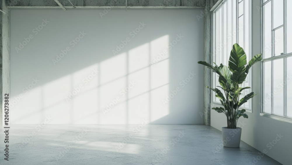 Obraz premium Minimalist Room with Sunlight and Plant