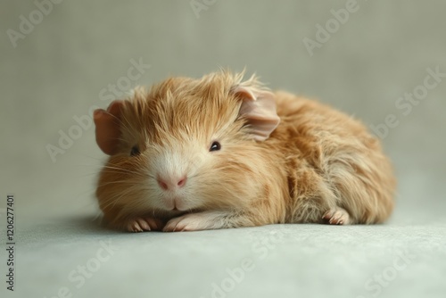 Cute small guinea pig relaxing on soft blanket in cozy indoor setting