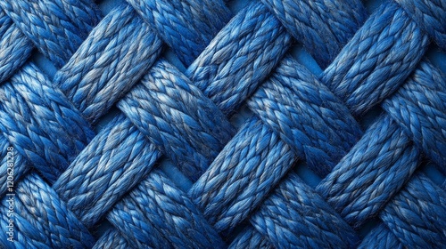 A macro shot focusing on the intricate weave pattern of vibrant blue fibers in a textile, representing artistic creativity and the richness of fabric design. photo