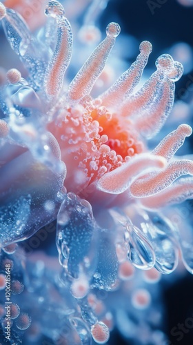 Vivid representation of an abstract marine organism glowing in a dark aquatic...
