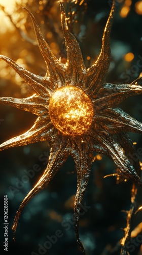 Vivid representation of an abstract marine organism glowing in a dark aquatic...
