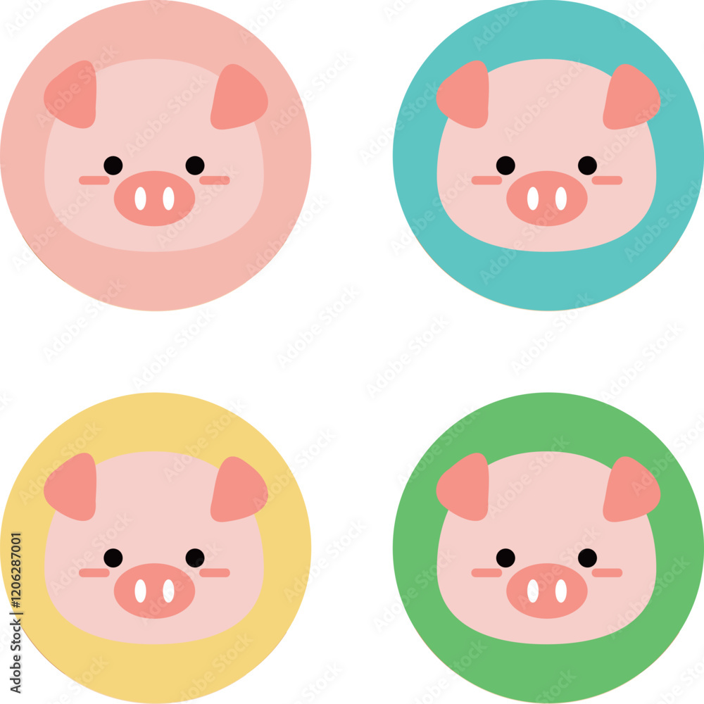 かわいい豚の顔のイラストセット かわいい豚の顔のイラストセット