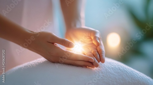 Wallpaper Mural Reiki healing session with glowing energy around a practitioner s hands Torontodigital.ca