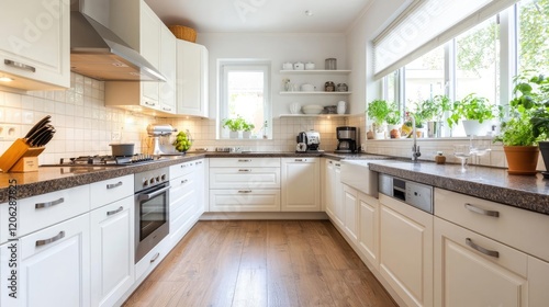 Wallpaper Mural Modern kitchen interior, sunlight, plants, wooden floor, home design Torontodigital.ca