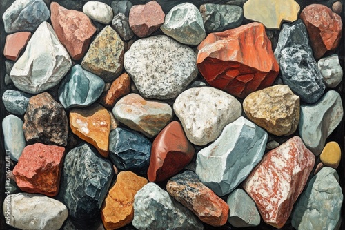 Various colorful stones arranged in an artistic display showcasing natural te...