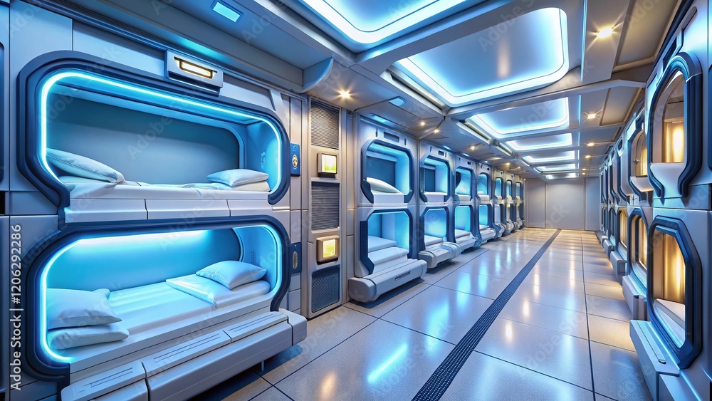 Obraz premium Modern Capsule Hotel: Budget-Friendly Compact Sleeping Pods for Travelers