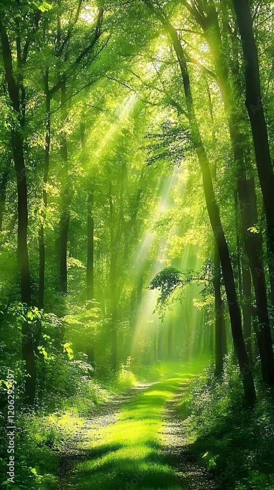 custom made wallpaper toronto digitalSunlight streaming through a forest path
