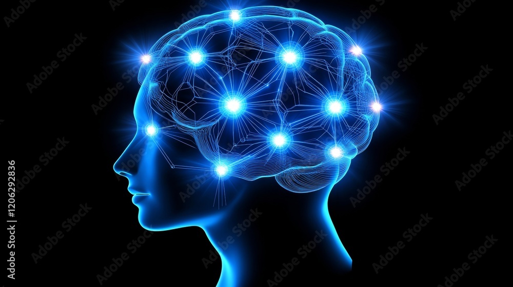 Obraz premium Glowing Neural Network Pattern Exploring the Depths of Human Cognition and Consciousness
