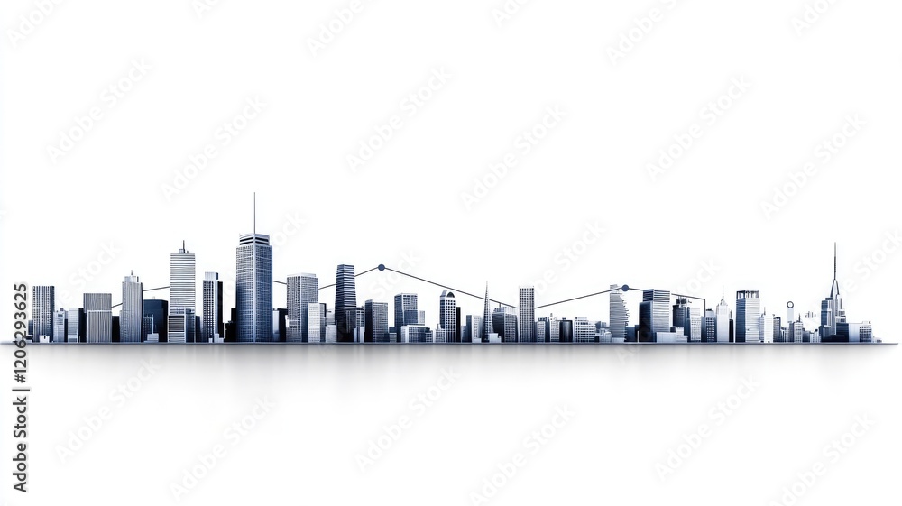 Obraz premium Modern city skyline with tall buildings and iconic skyscrapers