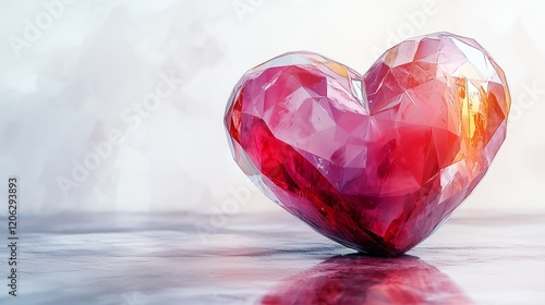 Low poly illustration of a heart symbol showcasing vibrant colors and geometrical shapes in an artistic display. Valentines day background with space for text