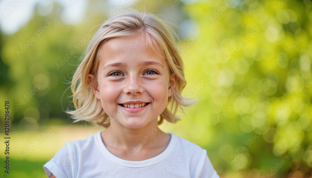 Joyful child smiling in natural setting, sincere innocence Joyful child smiling in natural setting, sincere innocence