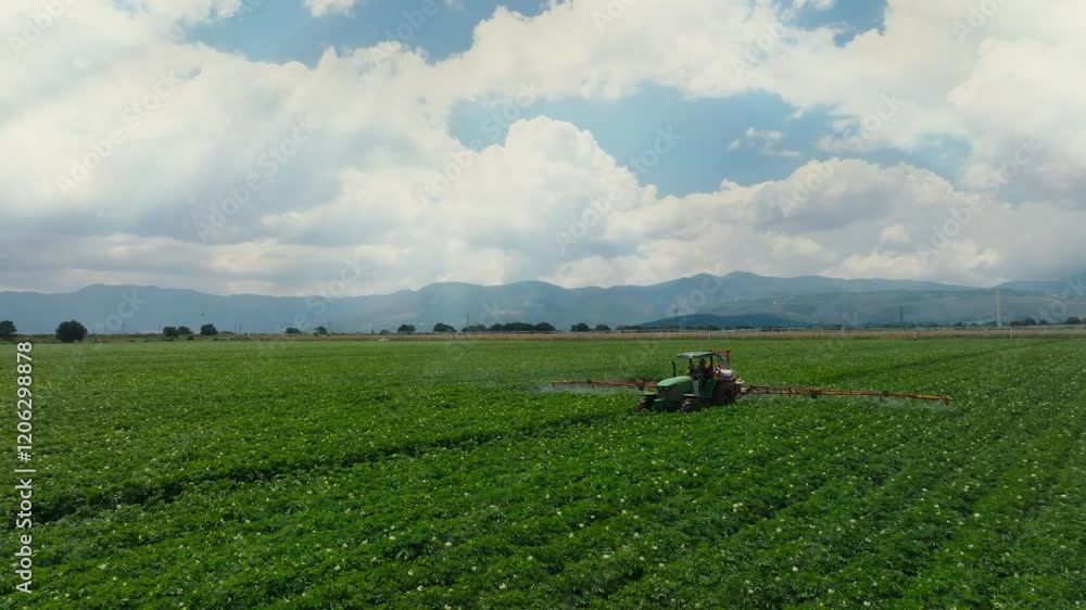 farmer working in tractor in potato field farmer working in tractor in potato field