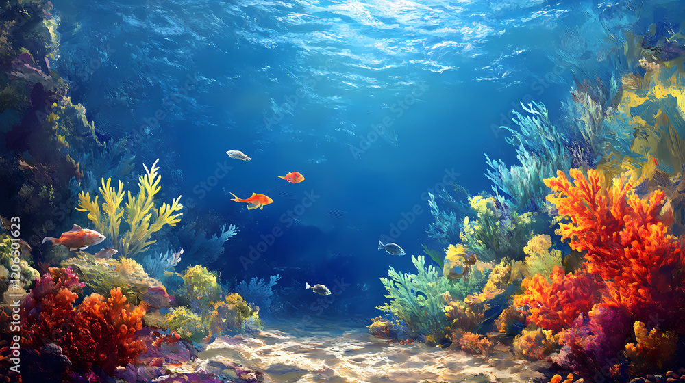 Obraz premium Painting ocean nature sea. Sapphire Sea. Illustration