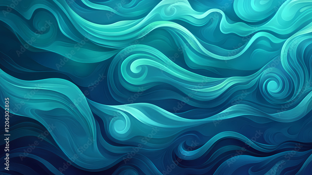 Vast azure sky with undulating blue-green waves , flowing water, wave movement,. Sapphire Sea. Illustration Vast azure sky with undulating blue-green waves , flowing water, wave movement,. Sapphire Sea. Illustration