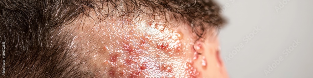 Fototapeta premium Eczema rash on a man's head. Selective focus